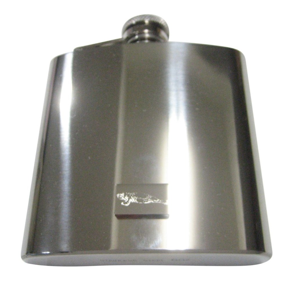 Silver Toned Rectangular Etched Manatee 6oz Flask